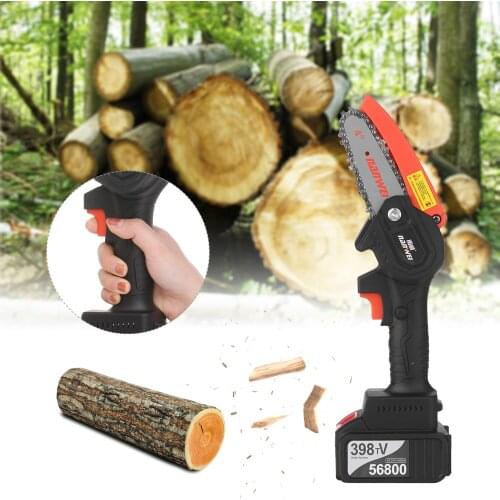 21V Cordless Electric Chainsaw 4-Inch Electric Brush Pruning Saw Rechargeable Powered Pruner Shears Garden Tool