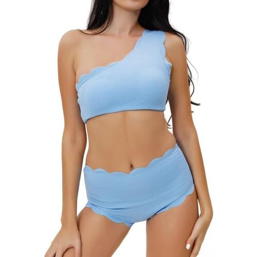 2021 New 2Pcs Swimwear Women High Waist Layer Solid Push Up Hip Lift Bikini Sexy One Shoulder Biquini Swimming Pool Beach Wear