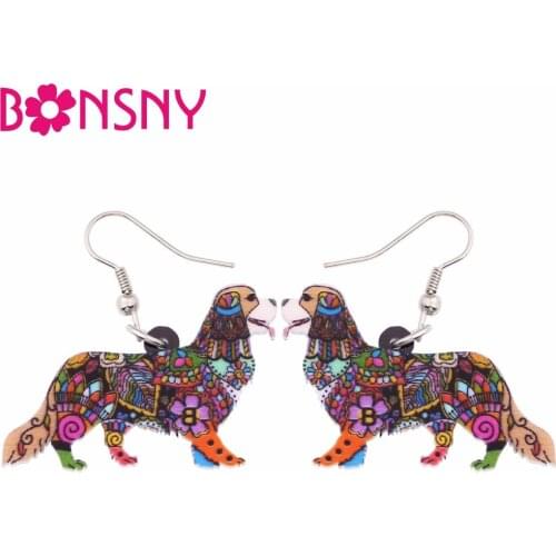 Bonsny Big Acrylic Drop Dangle Long King Charles Spaniel Dog Earrings 2017 New Fashion Animal Jewelry Accessories For Women