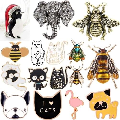 Brooch Animal Elephant Pet Cat Dog Bear Bee Penguin Pins Collar Lapel Cute Brooch Family Friends Children Enamel Charm Jewelry
