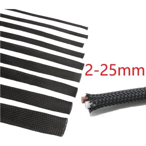 Black PET Braided Wire Sleeve 3 4 6 8 10 12 16 18 20 25mm Tight High Density Insulated Cable Protection Expandable Line Sheath