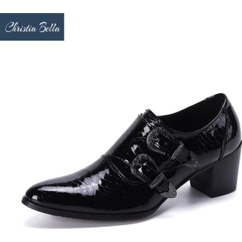 Christia Bella British Party Men Oxford Shoes Black Patent Leather Business Dress Shoes Increase Height Formal Brogue Shoes