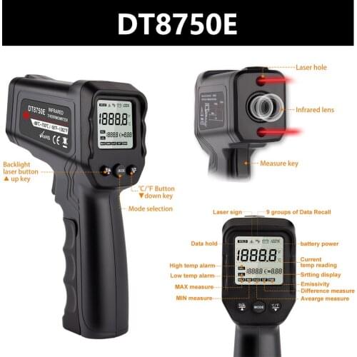 Digital Infrared Thermometer -50-750℃ Non Contact Temperature Gun Laser Handheld IR Temp Gun LCD Display Meter Pyrometer