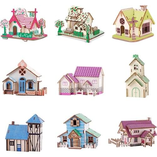 FEOOE Wooden Building 3d Small House Beauty House Jigsaw Puzzle Laser Version Childrens Early Education Educational Toys LAZ