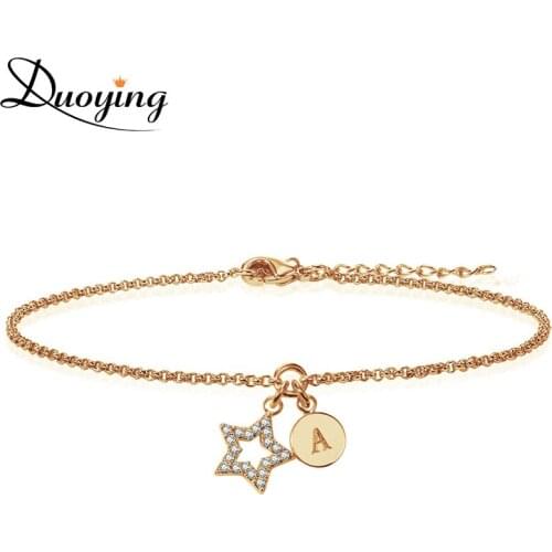 Duoying Pentagram Pendant Custom Bracelets for women Chain Bracelet women Tiny Initial Letter A-Z Rhinestone Wholesale