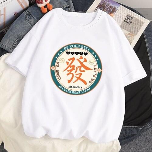 100% Cotton Summer Harajuku Tshirt Anime Kawaii White Mahjong Pattern Casual T Shirt Women Loose Oversized T-shirts Tops Tees