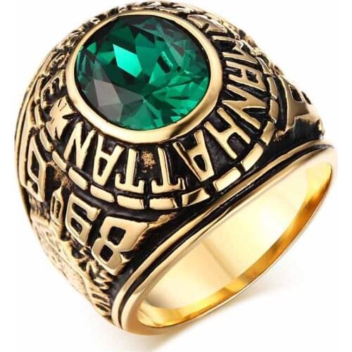 Hot EAMIOR New Fashion Insert Precious Stone Men Ring Gold Titanium Steel Plated Christmas Birthday Gift Wedding Party Jewelry