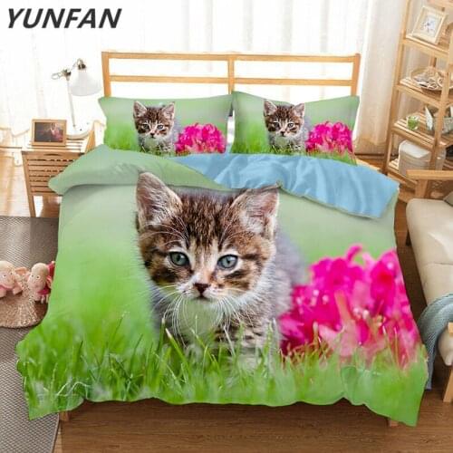 Cartoon Cat Bedding Sets 3pcs Bedclothes Single Double Queen King Duvet Cover Twin Quilt Cover Pillow Cases For Children Room