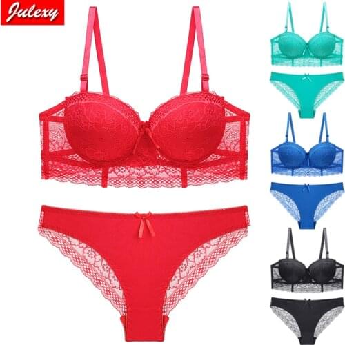 New 2021 Julexy sexy lace women bra set push up solid underwear panty set BC cup bra brief sets