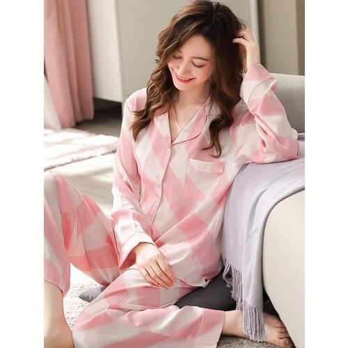Summer Satin Pajama For Women Pink Stripe Pyjama Mujer PJ Set Satin Loungewear Fashion Nightwear Ice-Silk Pijama Femme Nuisette