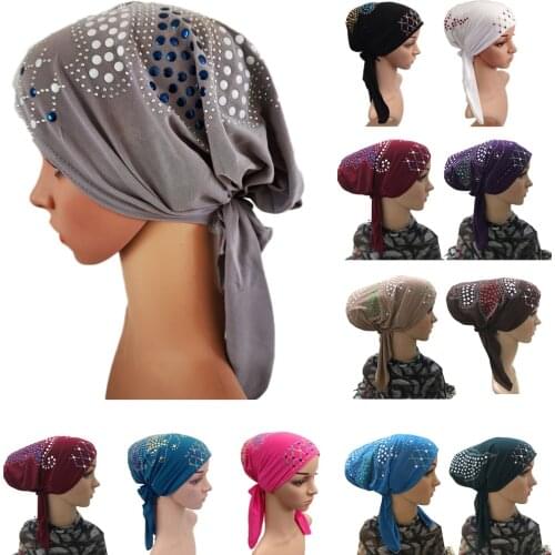 Muslim Under Scarf Bone Bonnet Women Inner Cap Rhinestone Hijab Underscarf Indian Cancer Chemo Cap Islamic Scarf Hair Loss Hat
