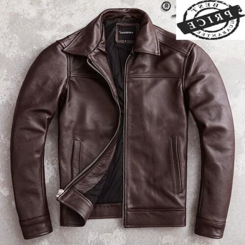 New Autumn 2021 Leather Jacket Men Cow Leather Coat Slim Casaul Mens Clothing Vintage Motorcycle Coats Bomber Jacket Men