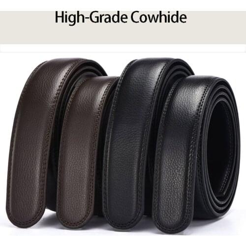 Mens Belt Genuine Leather Without Head Automatic Buckle Without Buckle Belt Strip Youth Cowhide Headless Trousers Belt Genuine