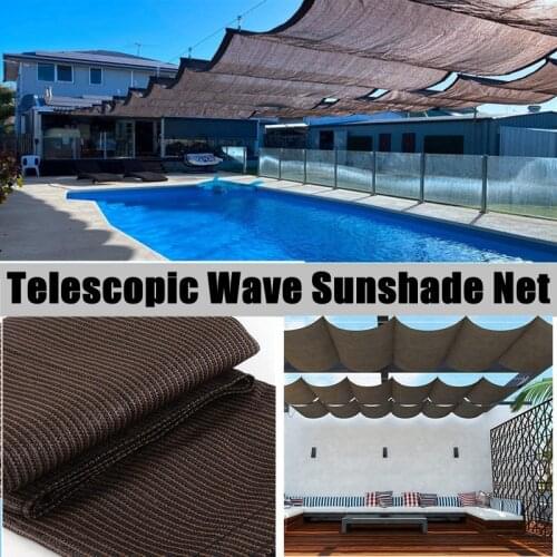 Custom-Tailor Coffee Brown Retractable Sunshade Net Beautiful Patio Pavilion Telescopic Wave Sails Outdoor Swimming Pool Awning