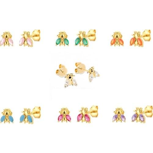 Unusual Color Sweet Bee Pendientes Plata 925 925 Sterling Silver Earrings For Women Piercing Stud Earrings 2021 Trend Vintage