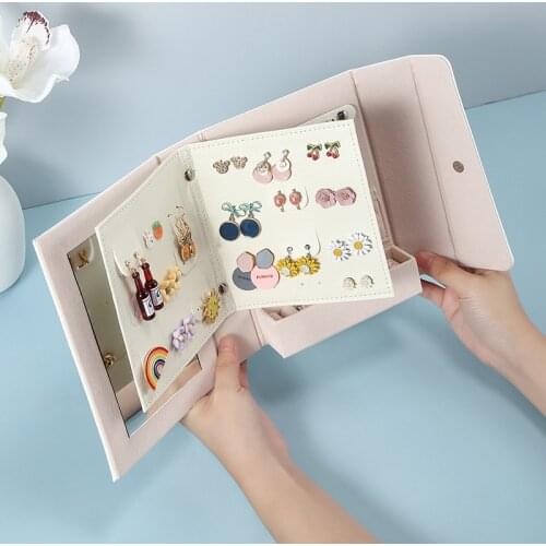 VoltaBox 2021 New Creative Portable Jewelry Book with Mirror Leather Earring Organizer Necklace Box