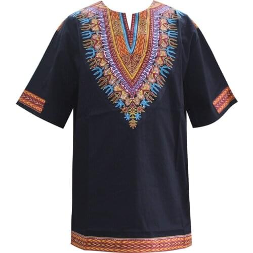 New Arrivals African Dashiki Mens T-shirt V-Neck Black Ethnic Style Fashion Print 2019