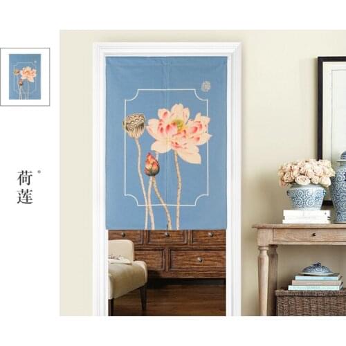 New Chinese style classical lotus flower wind window blind water Japanese cotton and linen door curtain porch home decoration