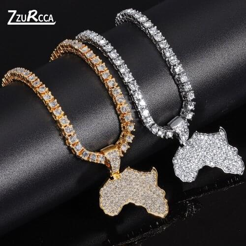 Iced Out African Map Pendant & Necklace Gold Chain Rhinestone Crystal Necklace for Women Charm Gift collares de moda 2021