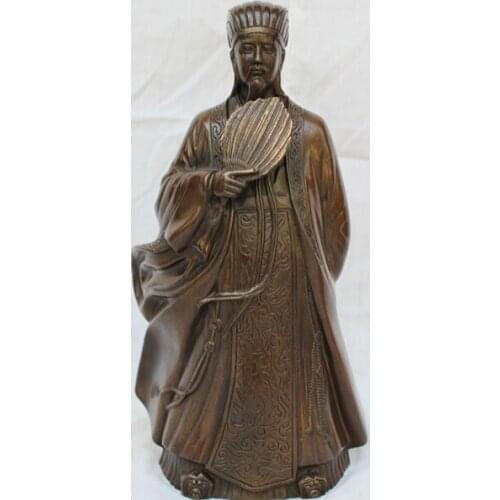 Song voge gem S2476 12" Chinese Pure Bronze Famous Wise Mastermind Zhu Ge Liang KongMing Statue