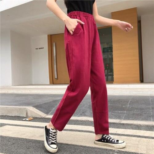 2021 real shot cotton and linen casual pants womens summer loose and straight all-match thin