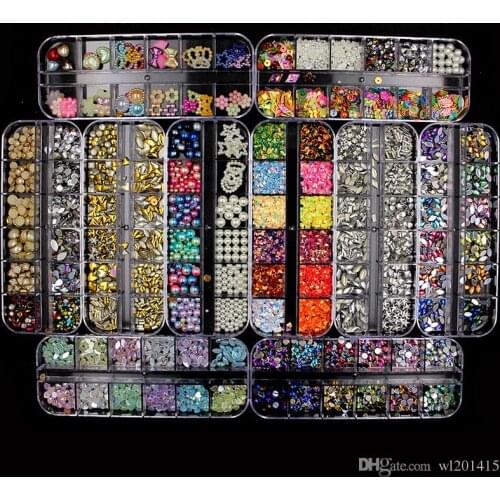 Multi-style Nail Rhinestones 3D Crystal AB Clear Nails Stones Gems Pearl DIY Nail Art Decorations Gold Silver Rivet Rhinestone