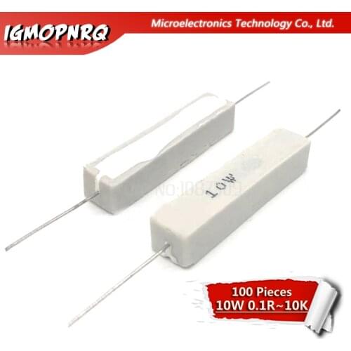 100pcs 10W Cement resistance resistor 1 2 5 8 10 15 20 25 100 ohm 1R 2R 5R 8R 10R 15R 20R 25R 100R Bedroom resistance