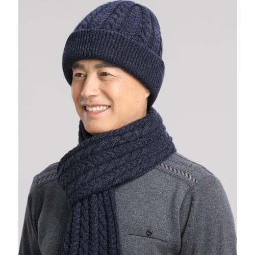 Adult Middle Age Elderly Man Hat Winter Wool Thicken Cap Father Ear Protection Knitted Hats Dad Outdoor Warm Fashion Scarf H7148