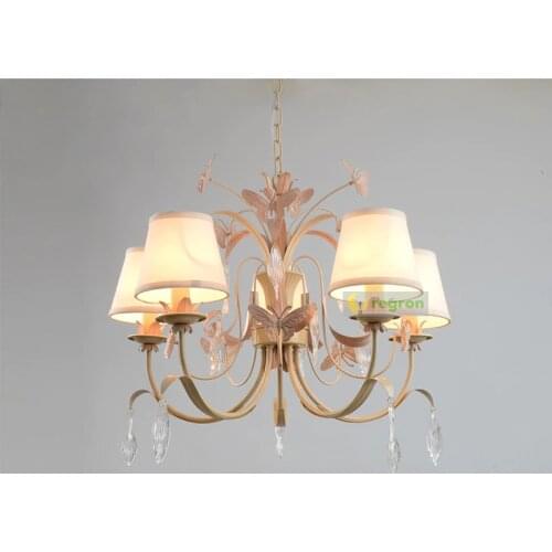 Nordic chandeliers ceiling wrought iron butterfly pink chandelier lighting princess girl bedroom restaurant light candle lamps