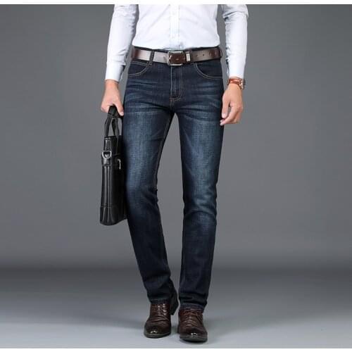 SULEE Brand European American Style Stretch Men Jeans Luxury Mens Denim Trousers Slim Straight Deep blue Gentleman Mens Stretch