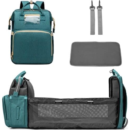 2 in 1 Mommy Bag Multifunctional Waterproof Nappy Stroller Bag Organizer Zipper Backpack Portable Folding Crib Pack