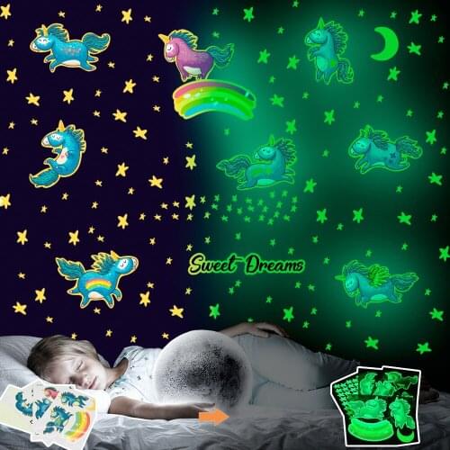 Luminous Cartoon Unicorn Glowing Stickers Glow In The Dark Star Wall Sticker Vinyl Christmas Decor Home Decoration Accessories