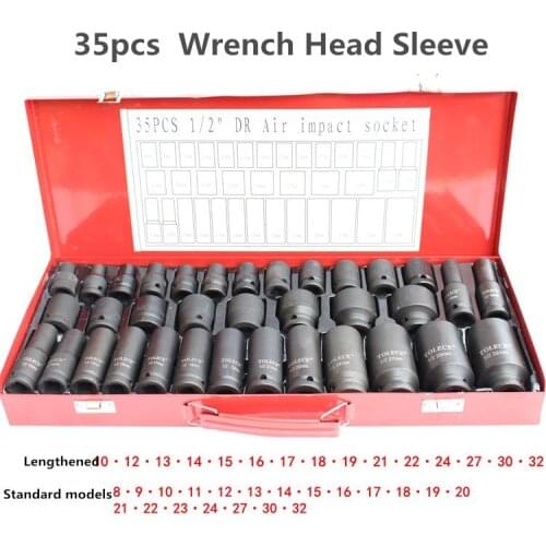 35pcs 1/2 8-32mm Heavy Duty Hexagon Socket Ratchet Wrench Head Sleeve Torque Spanner Auto Repairing Tool Hardware Part