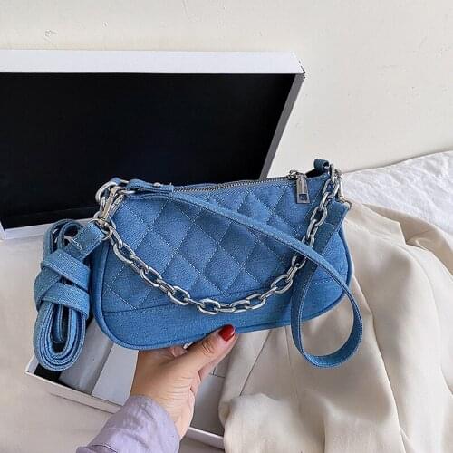 Fashion Lattice Denim Lattice Baguette Bags For Women 2020 Female Flap Crossbody Bag Sac A Main Femme Designer Ladies Handbags