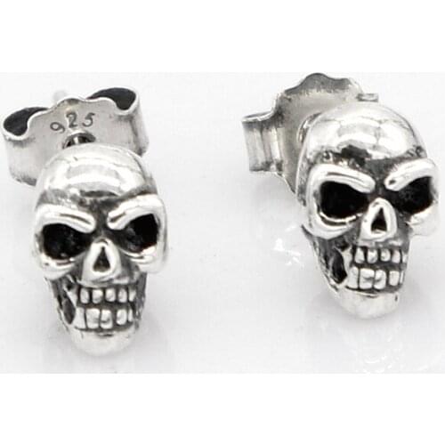 Unisex 925 Silver Skull Studing Earrings Punk Skeleton Evil Devil Rock Style for Men Women Street Fashion Jewelry
