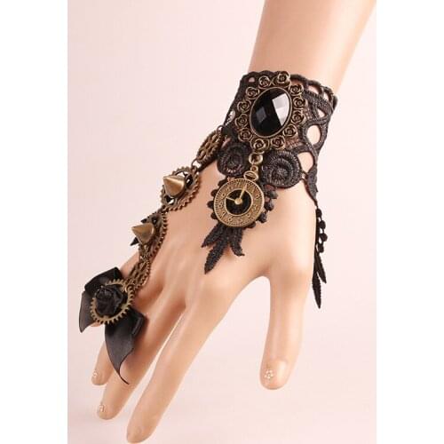 Steampunk Gloves Women Girl Harajuku Lolita Retro Gothic Style Steam Punk Original Cos Wristband Lace Metal Gloves Bracelet