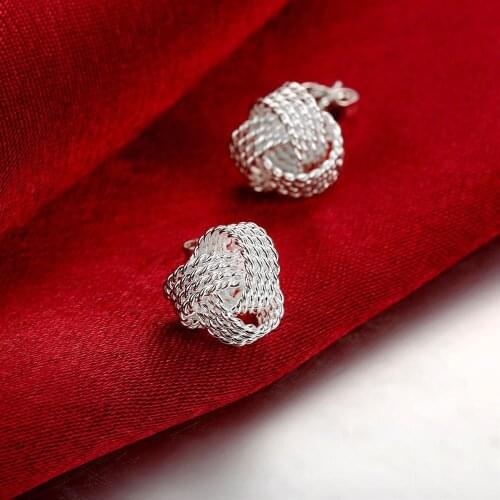 Hot fine 925 Sterling Silver tennis Weave stud Earrings for Woman 18K gold Earrings Holiday gift party Wedding Fashion Jewelry