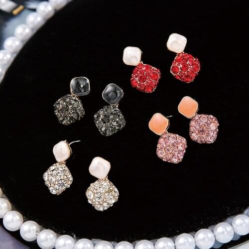 Fashion Crystal Drop Earrings For Women Black Enamel Cute Suqare Dangle Korean Statement Earrings New 2020 Jewelry
