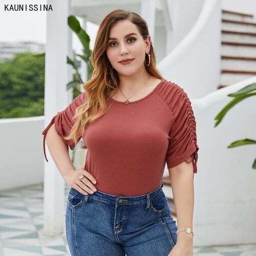 Plus Size Short Sleeve Top Women Summer O-Neck Elegant Office Ladies Casual Slim T-Shirts XL-4XL Sizes