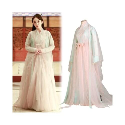 Bai Qian Pink Blue Fairy Womens Costume Forever Love for Three Times of Incarnations in Ten Miles of Peach Blossom Bushes