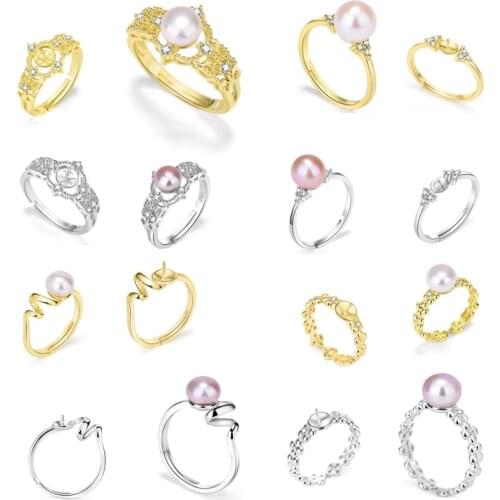 New Fashion 925 Sterling Silver Ring Blank Empty Tray Inlaid Pearl Natural Gem Women Diy Jewelry Accessories Adjustable Size Hot