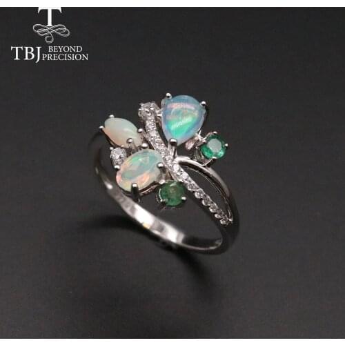 TBJ colorful Opal emerald Gemstone Ring natural gemstone Jewelry 925 sterling silver fine jewelry for women wife mom nice gift