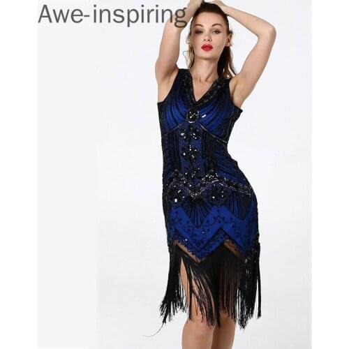 Awe-inspiring Vintage Dress Sleeveless Sequin Flapper Dress Prom V-neck Tassel Hem Summer Dress Red Black Green Vestidos Robe
