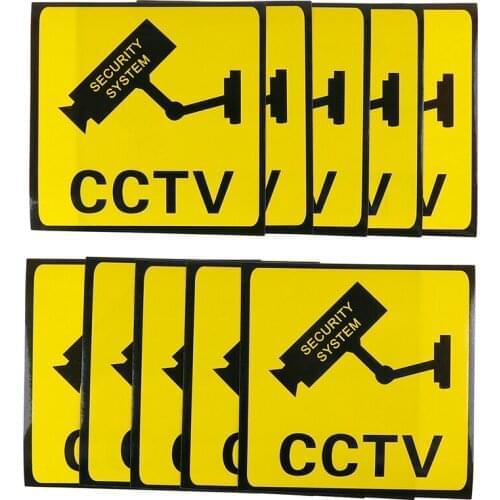 10pcs Warning Sticker Monitoring Warning Sign Security Warning Labels Video Camera Alarm Sticker Mark 11x11cm