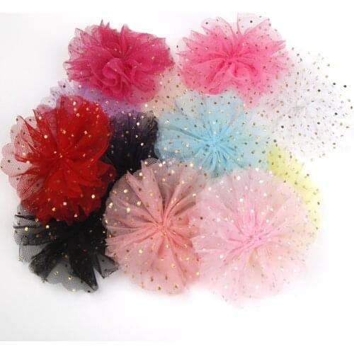 12PCS 3.5inch Net yarn lace Chiffon Flower Cluster No Hair clips Hair Accessories for Girls Hair Bows Baby Kid hair Accessories