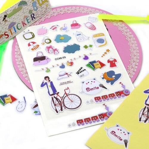 2 Sheets Cute Sticker Cartoon Decorative Stationery DIY Scrapbooking Diary PVC Mobile Phone Stickers Office School Supplies