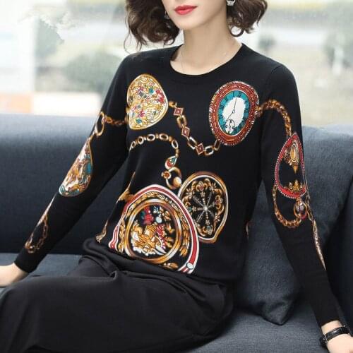 Printed Fashion Loose Women Sweaters and Sweaters Pullovers Autumn Winter Long Sleeve 2019 Spring O neck pullover