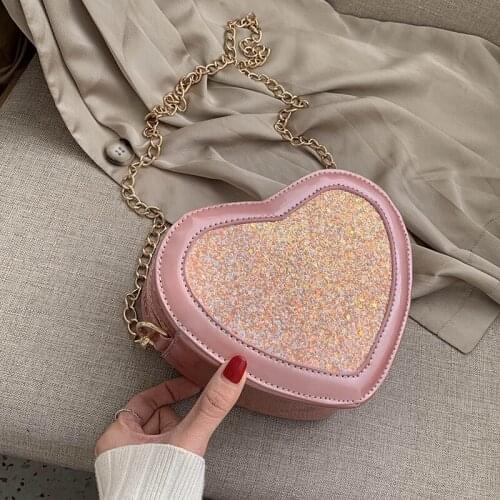 2020 Women Heart Shaped Sequin Crossbody Bags Bling Bling Red Pink Black Chain Shoulder HandBag Purse Female Clutch Banquet Bag
