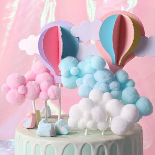 5PCS Cute Colorful Clouds Cake Topper Happy Birthday Party Decor Kids Boy Girl Clouds Hot Air Balloon Cake Decor Birthday Party