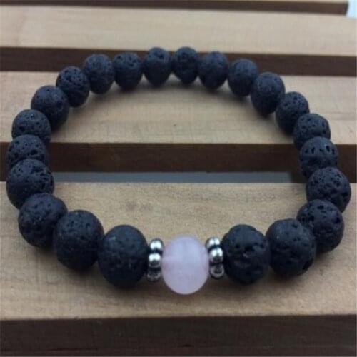 8mm Lava Stone Gemstone Mala Bracelet 7.5 inches Healing Monk Lucky Wrist Energy Reiki Pray Unisex Bless Stretchy Men